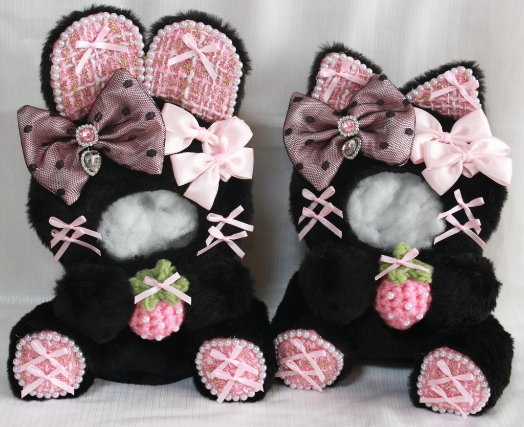 16cmぬい服♡いちごみてみて！あにまるず♡くろ×ぴんく