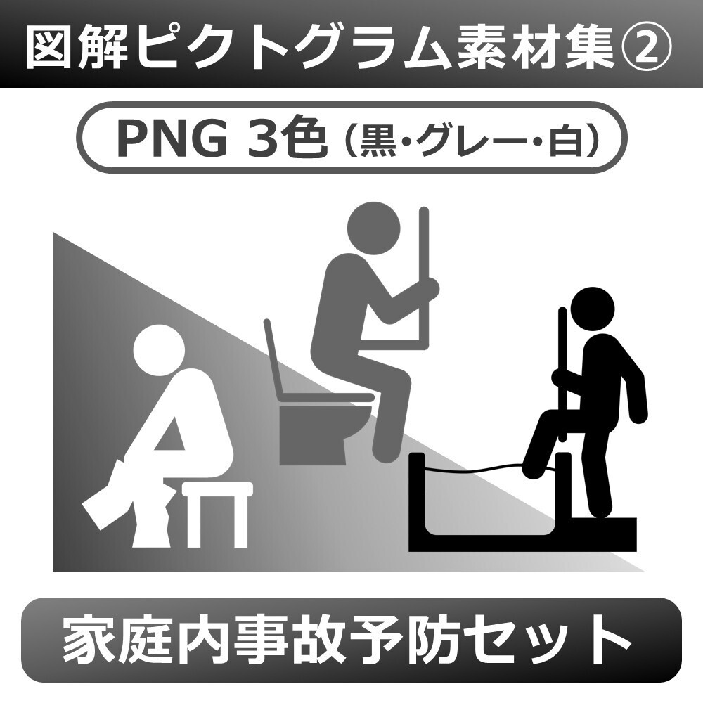 図解ピクトグラム素材集②｜家庭内事故防止セット（PNG3色版）