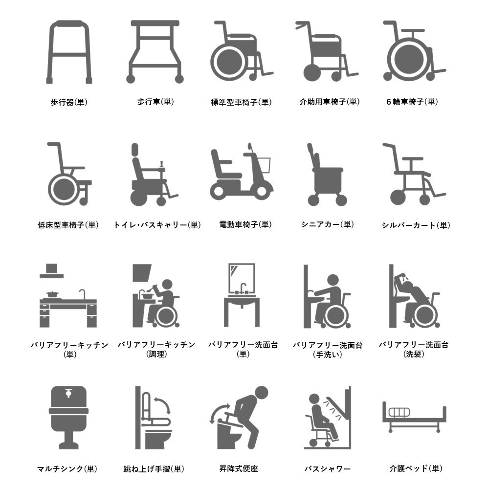 図解ピクトグラム素材集③|福祉用具・住宅設備セット(PNG3色版)