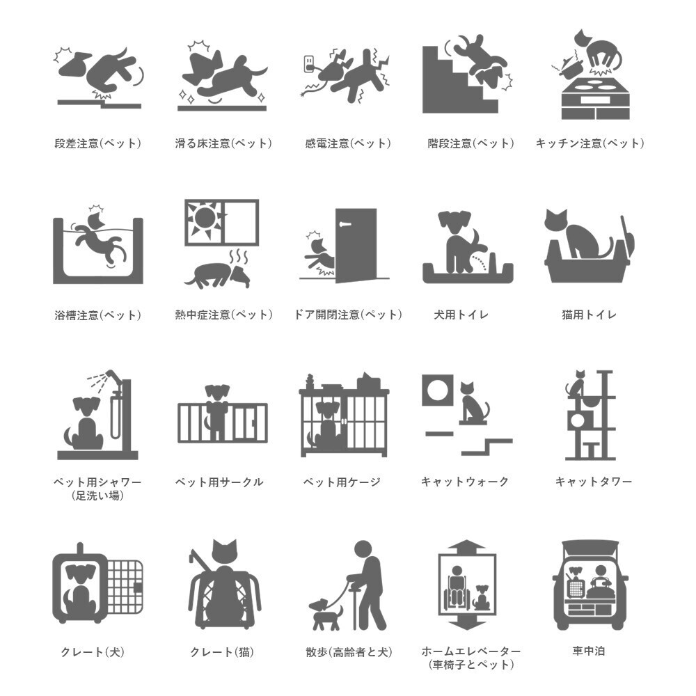 図解ピクトグラム素材集⑦|ペット共生セット(PNG3色版)