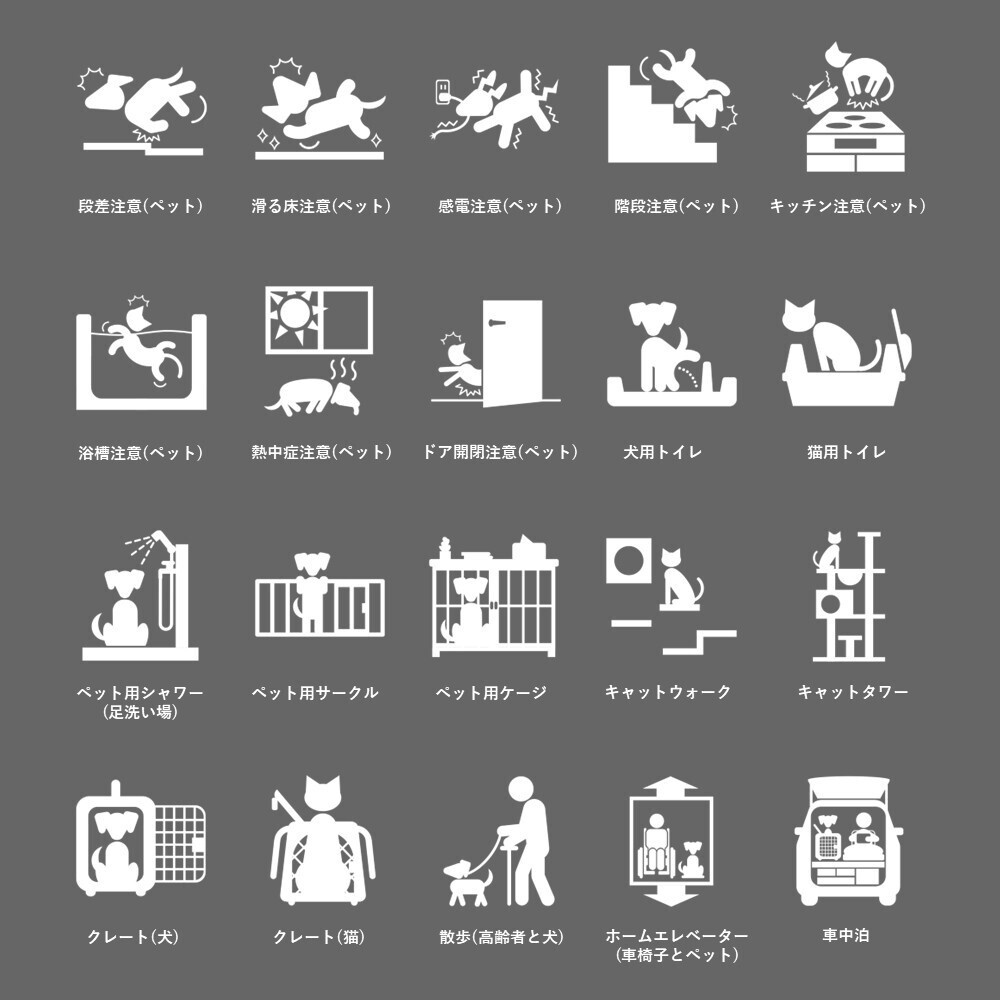 図解ピクトグラム素材集⑦|ペット共生セット(PNG3色版)
