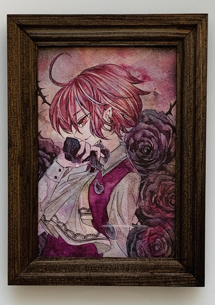 手描きイラスト オリジナル 黒薔薇 額装 結希 花 Illustration Booth