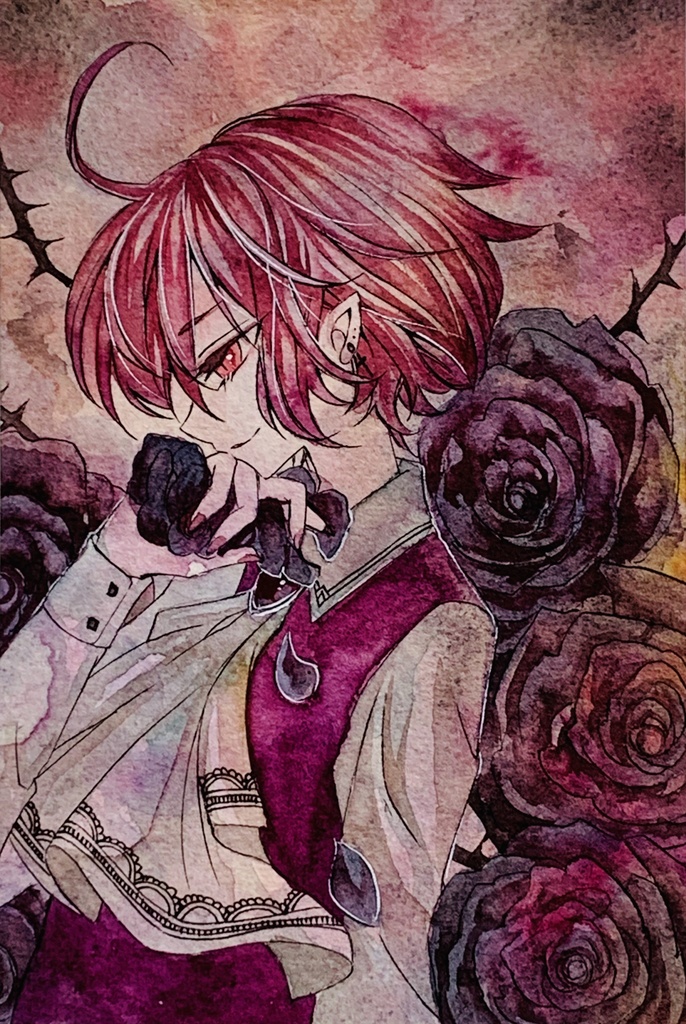 手描きイラスト オリジナル 黒薔薇 額装 結希 花 Illustration Booth