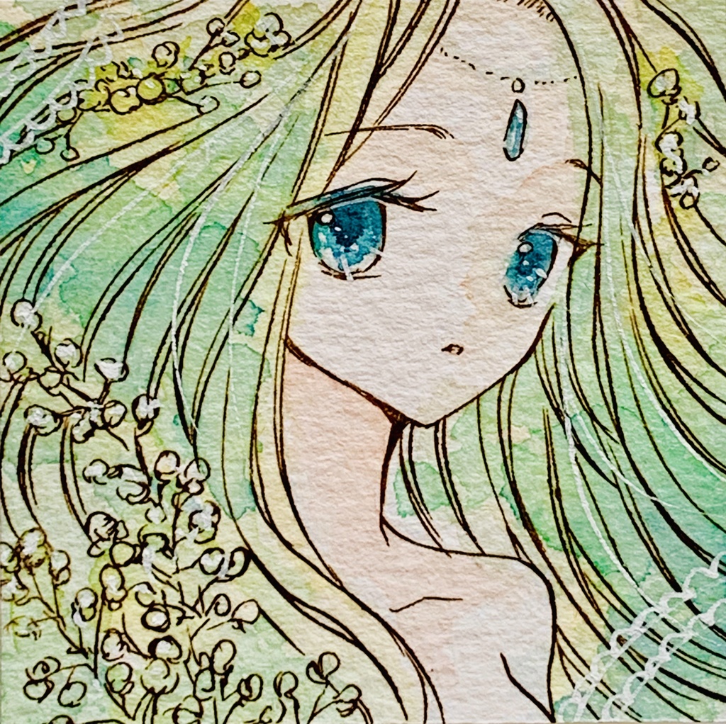 手描きイラスト オリジナル ミニ原画 カスミソウ 結希 花 Illustration Booth