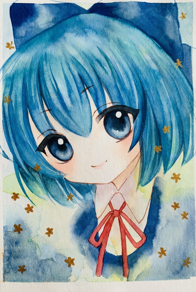 手描きイラスト 東方 チルノ ハガキサイズ 結希 花 Illustration Booth