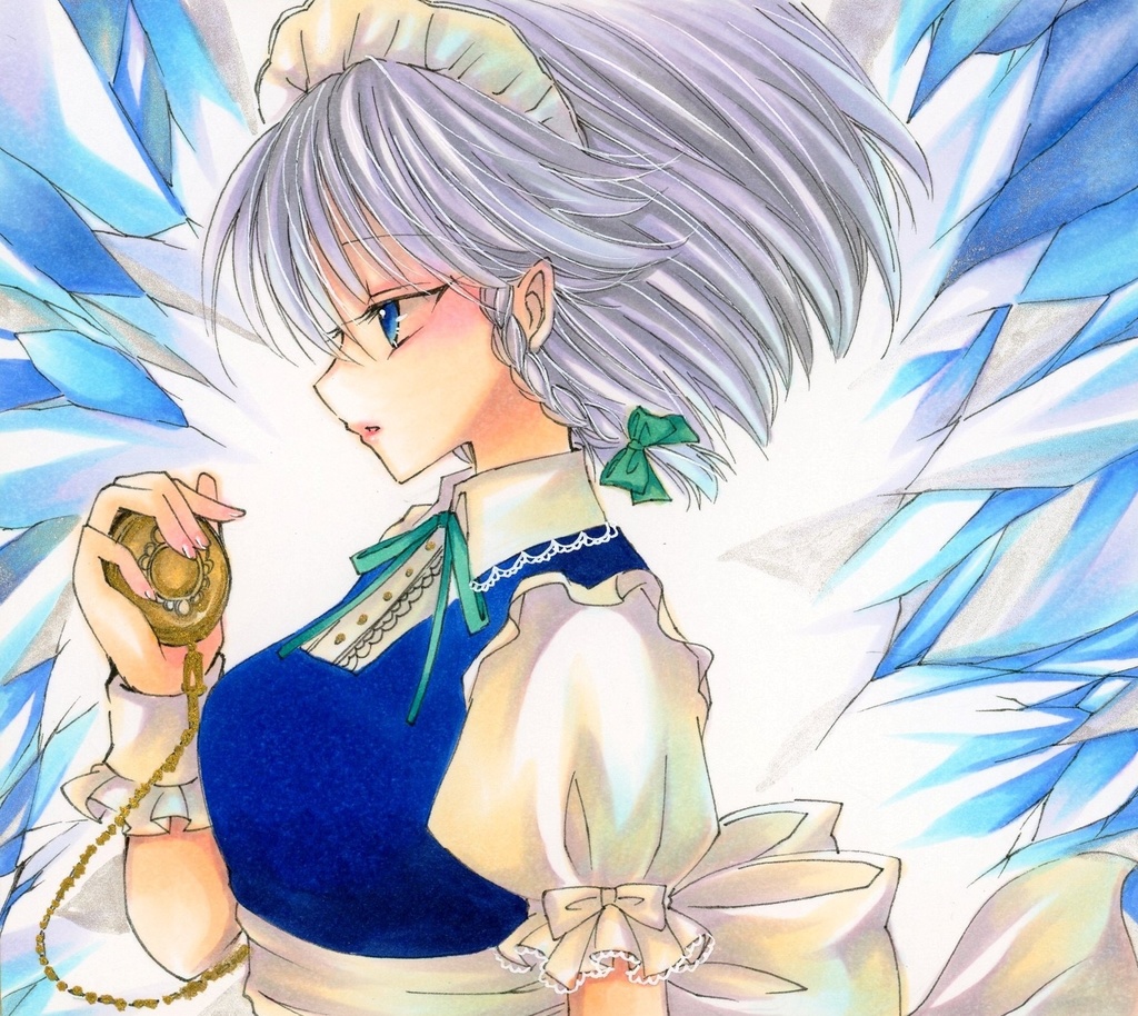 色紙〔十六夜咲夜 東方Project〕 同人 オリジナル 手描きイラスト