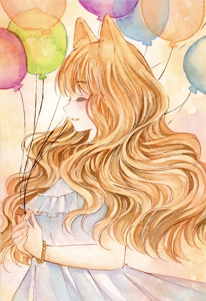 ハガキサイズ　風船　原画