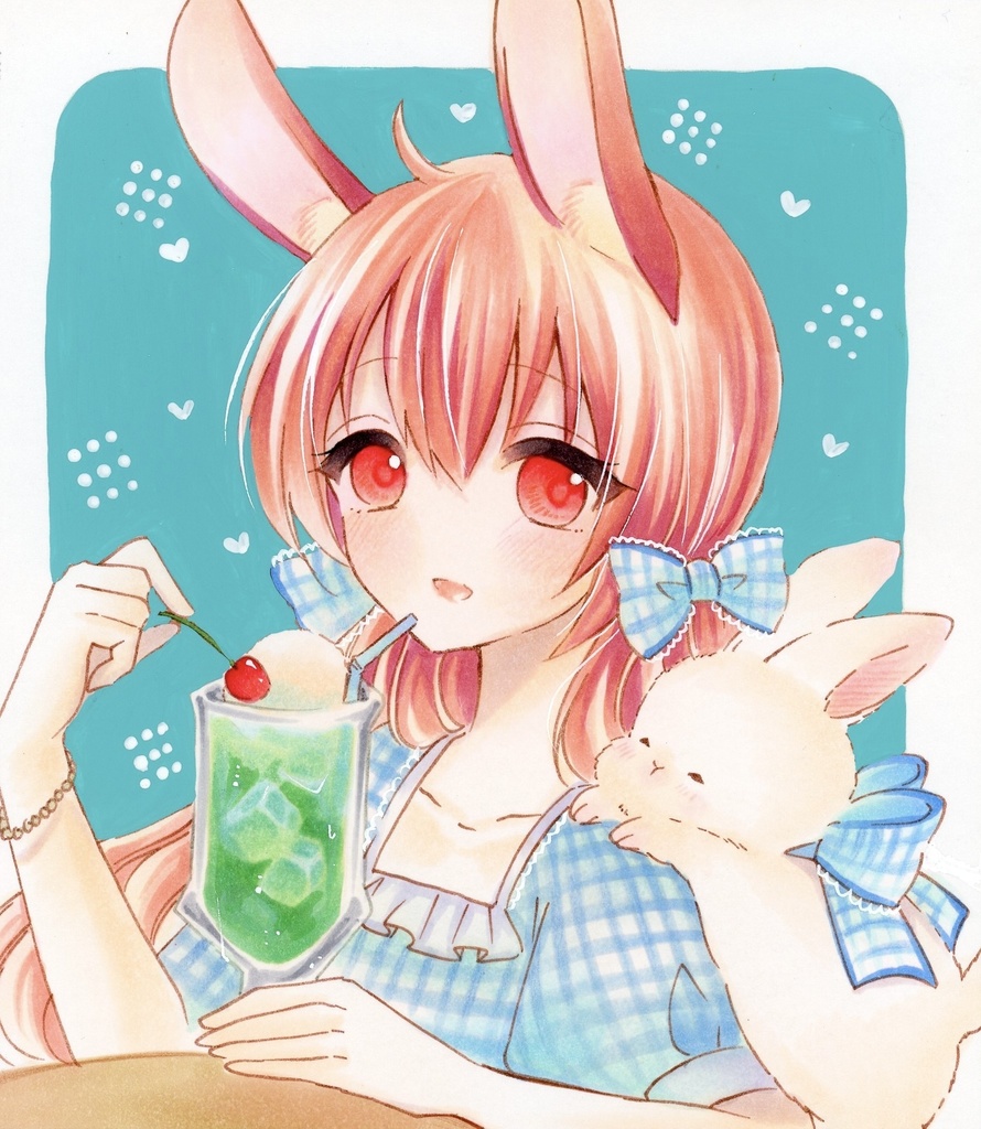 ミニ色紙　うさぎちゃんとクリームソーダ　原画