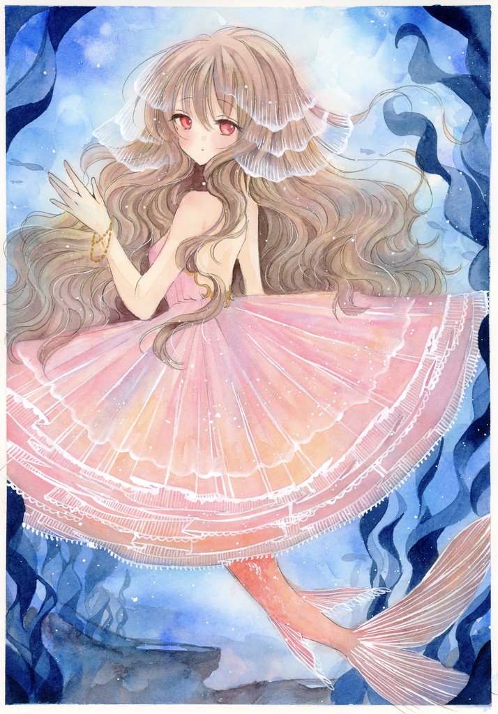 B5サイズ  水彩イラスト 人魚