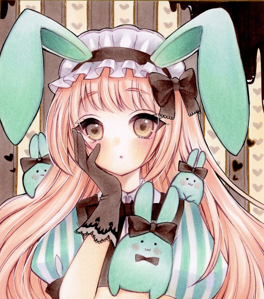 手描きイラスト チョコミントうさぎ ミニ色紙