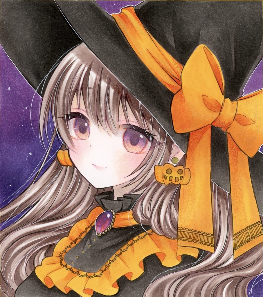 手描きイラスト 魔女 ミニ色紙🎃
