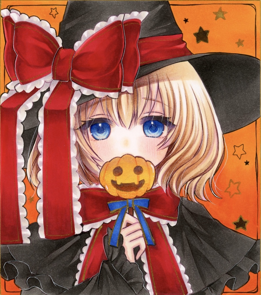 手描きイラスト　東方Project アリス🎃　ミニ色紙