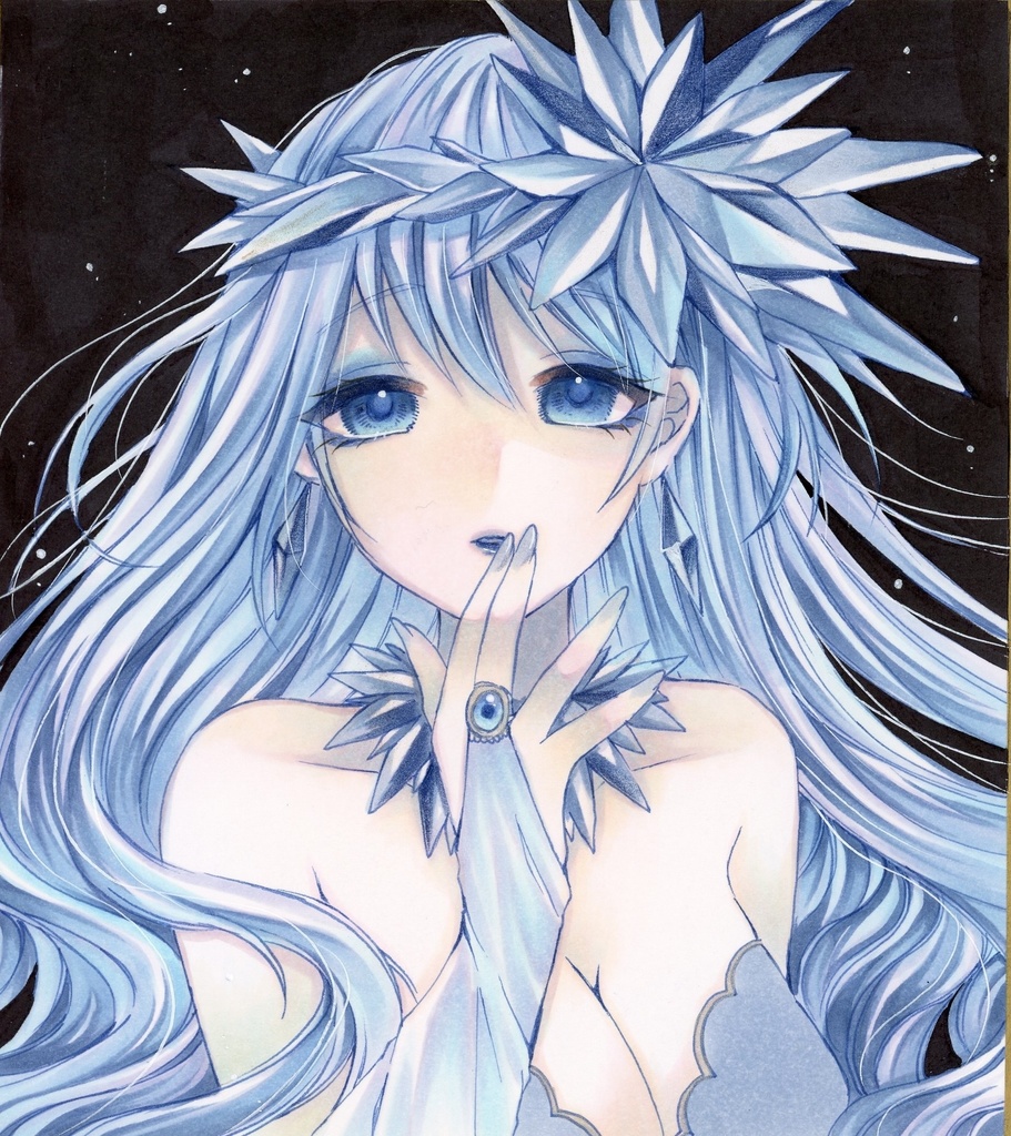 手描きイラスト オリジナル 氷の精 ミニ色紙