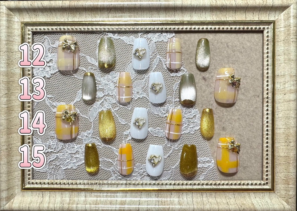 ネイルチップ【チェック×リボン】コフィン型 Lサイズ