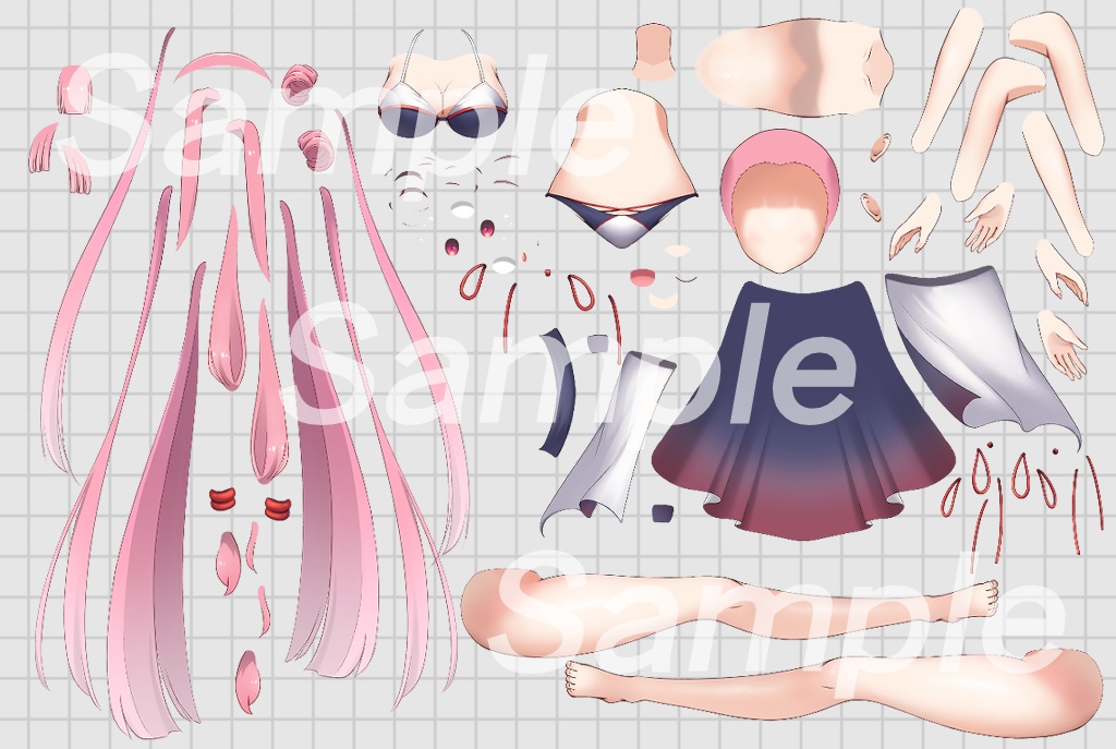 【パーツ分け済みPSD】琴葉茜・葵/水着/パレオ着脱可