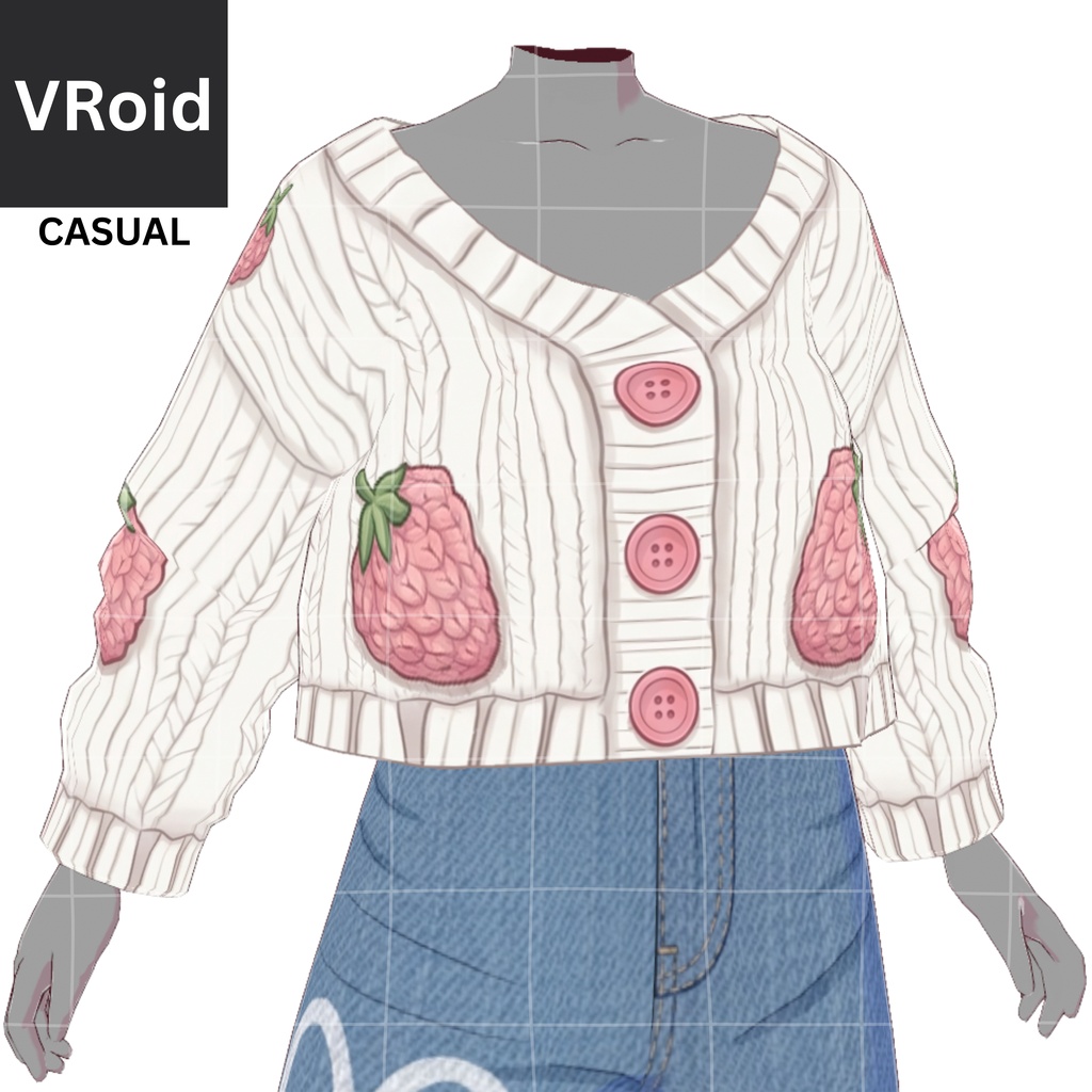 22 - STRAWBERRY SWEATER + HEART DENIM | Vroid | Vtuber Asset