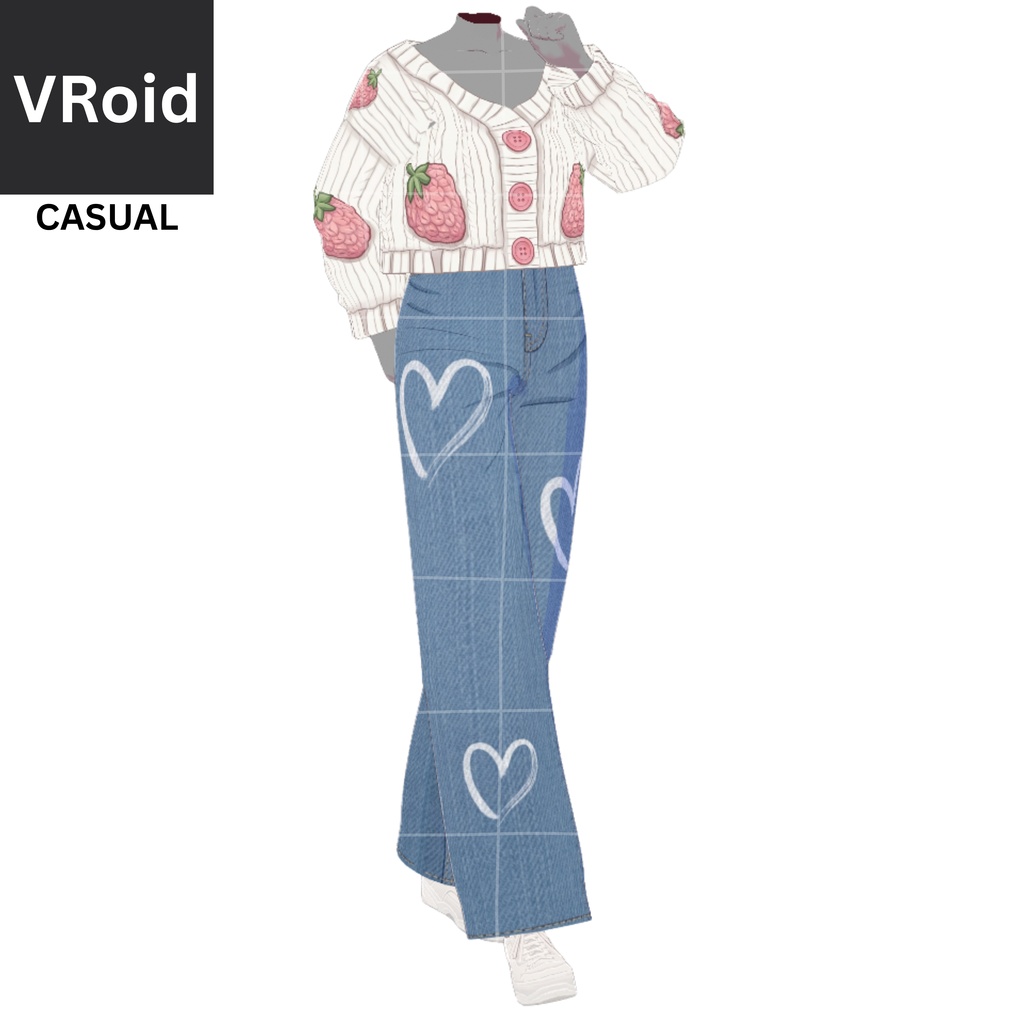 22 - STRAWBERRY SWEATER + HEART DENIM | Vroid | Vtuber Asset