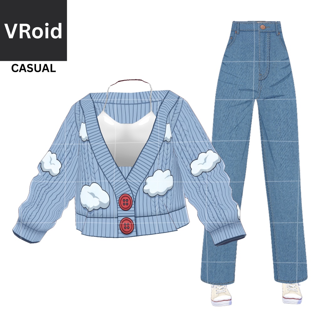 23 - BLUE SKY SWEATER + BLUE DENIM | Vroid | Vtuber Asset