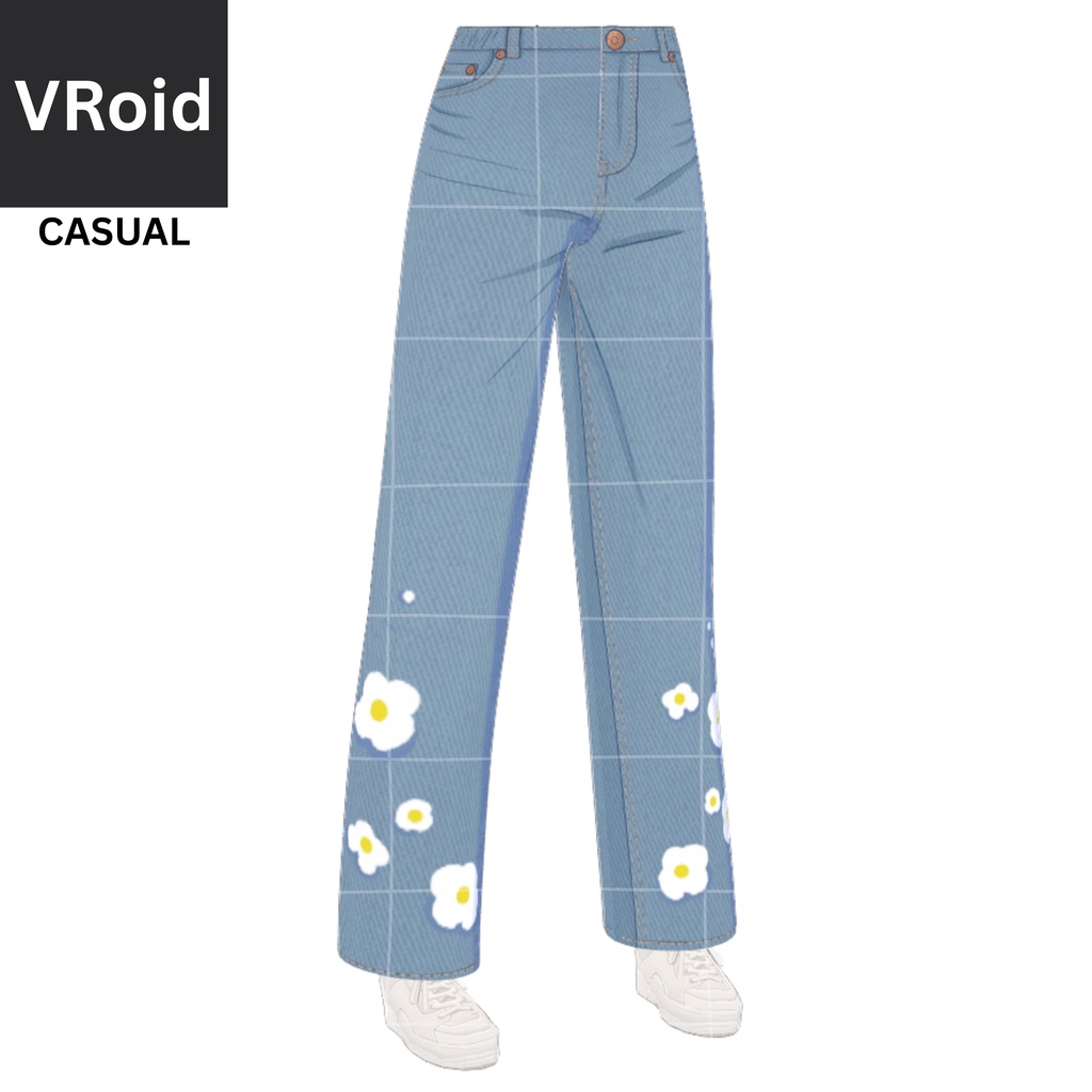 BLUE WHITE FLOWER JEAN | Vroid | Vtuber Asset