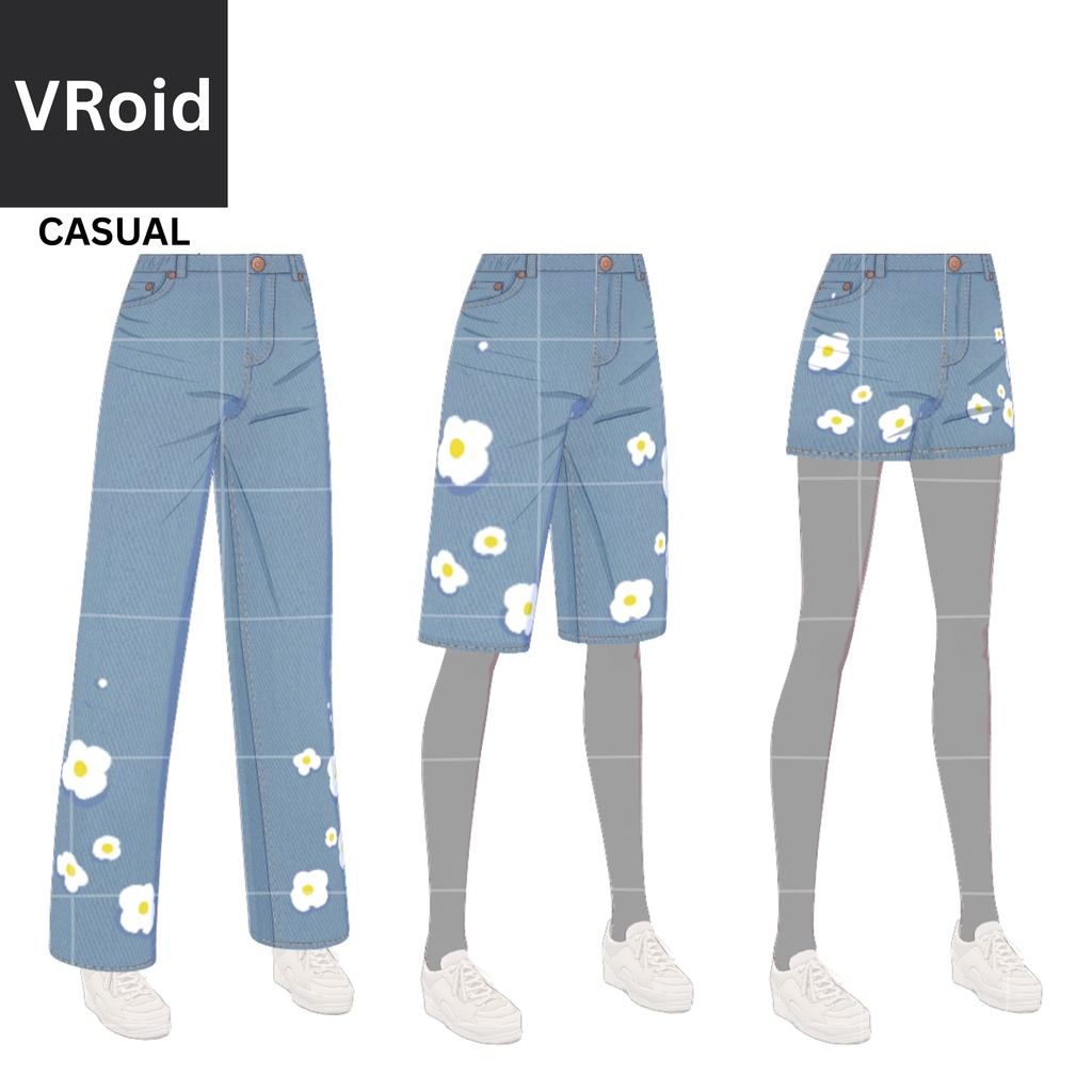 BLUE WHITE FLOWER JEAN | Vroid | Vtuber Asset
