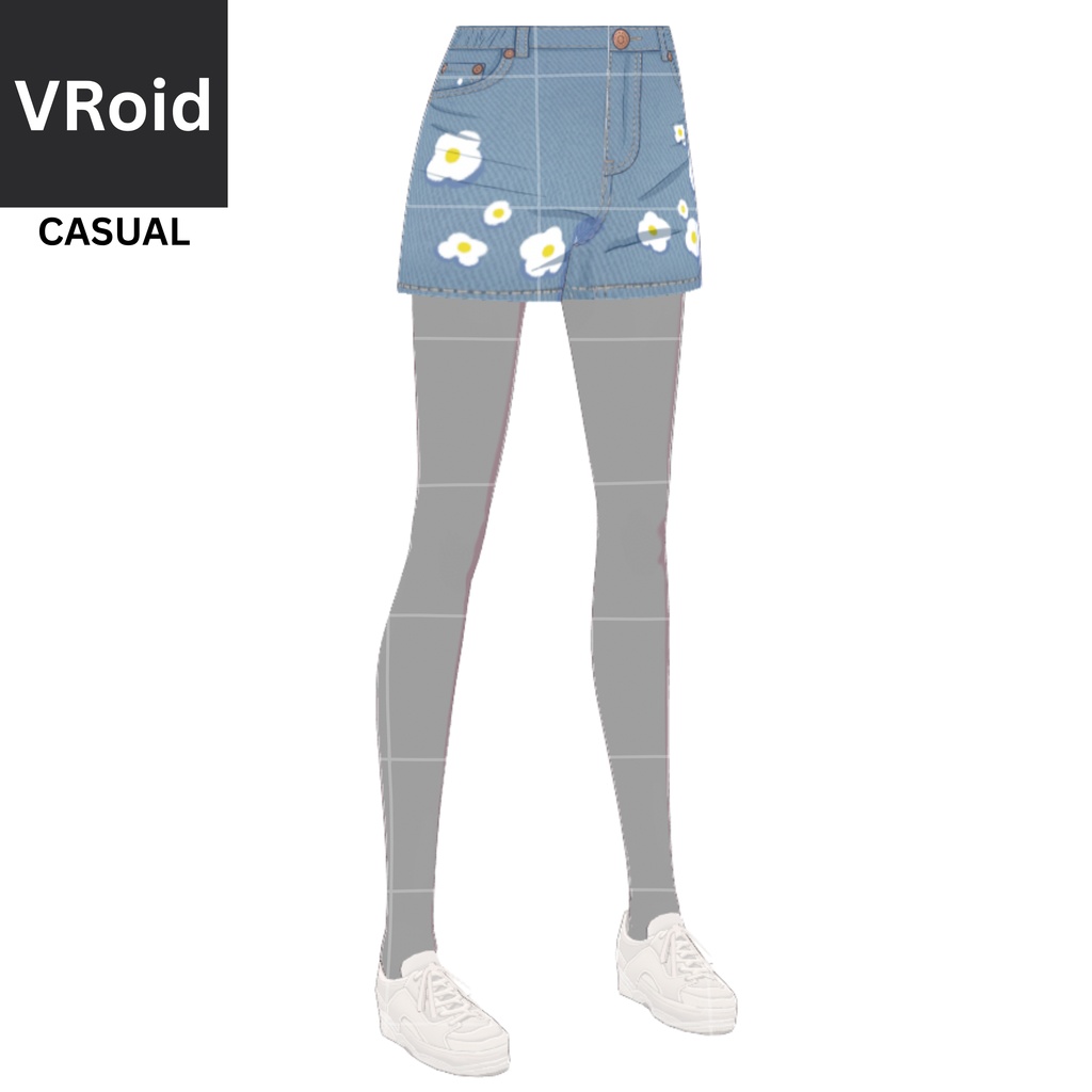 BLUE WHITE FLOWER JEAN | Vroid | Vtuber Asset
