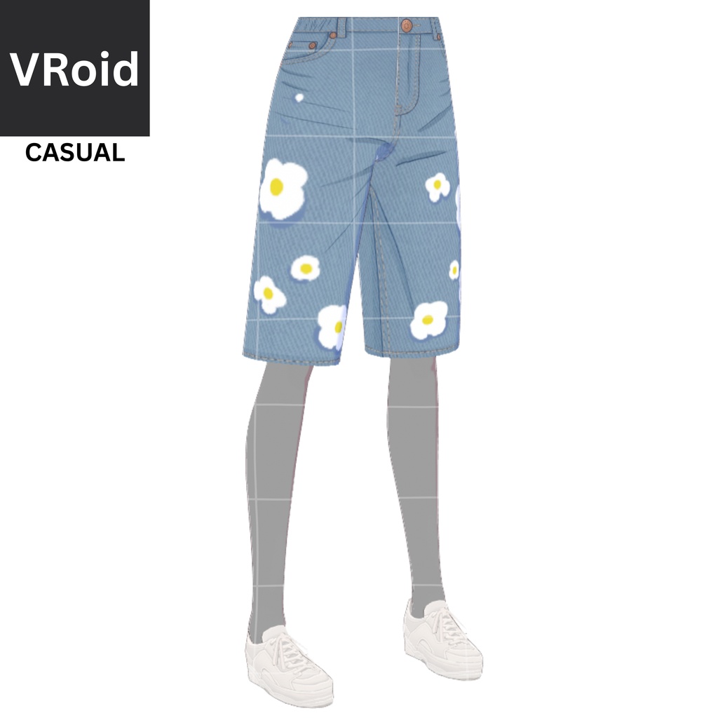 BLUE WHITE FLOWER JEAN | Vroid | Vtuber Asset