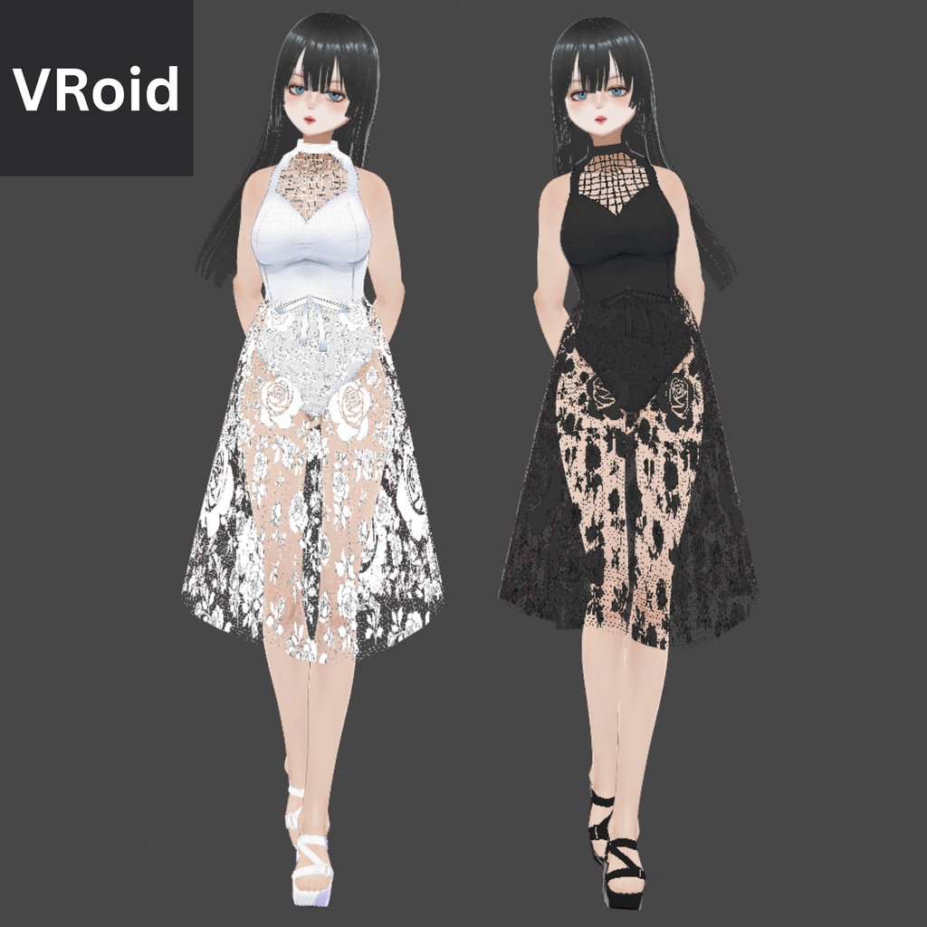 LACE DRESS BLACK & WHITE | Vroid | Vtuber Outfit