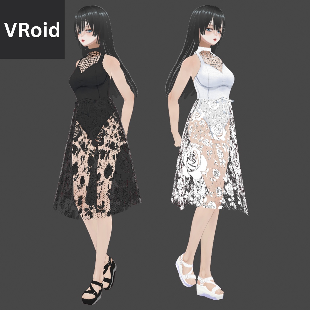 LACE DRESS BLACK & WHITE | Vroid | Vtuber Outfit