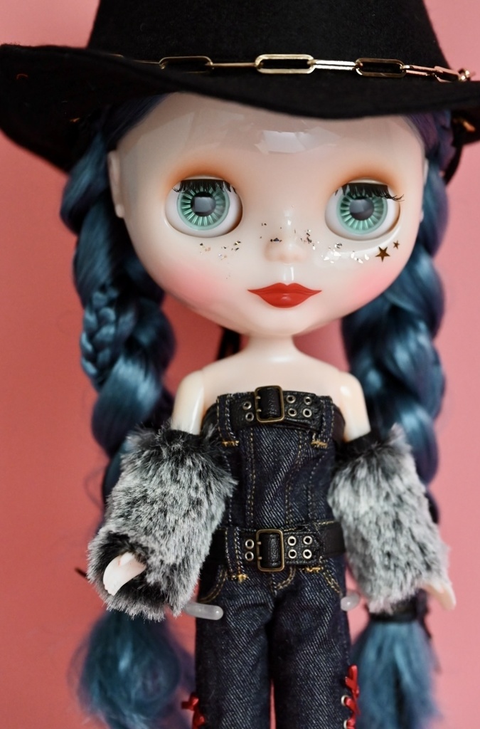 送料込ブライスBlytheウエスタンデニムコンビネゾンセット