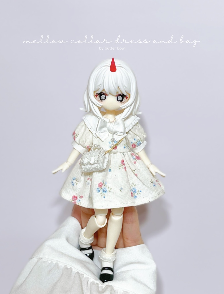 mellow collar dress(Regular) and bag #3 - 1/12(高身長)ブラインドドール用ワンピース・バッグセット