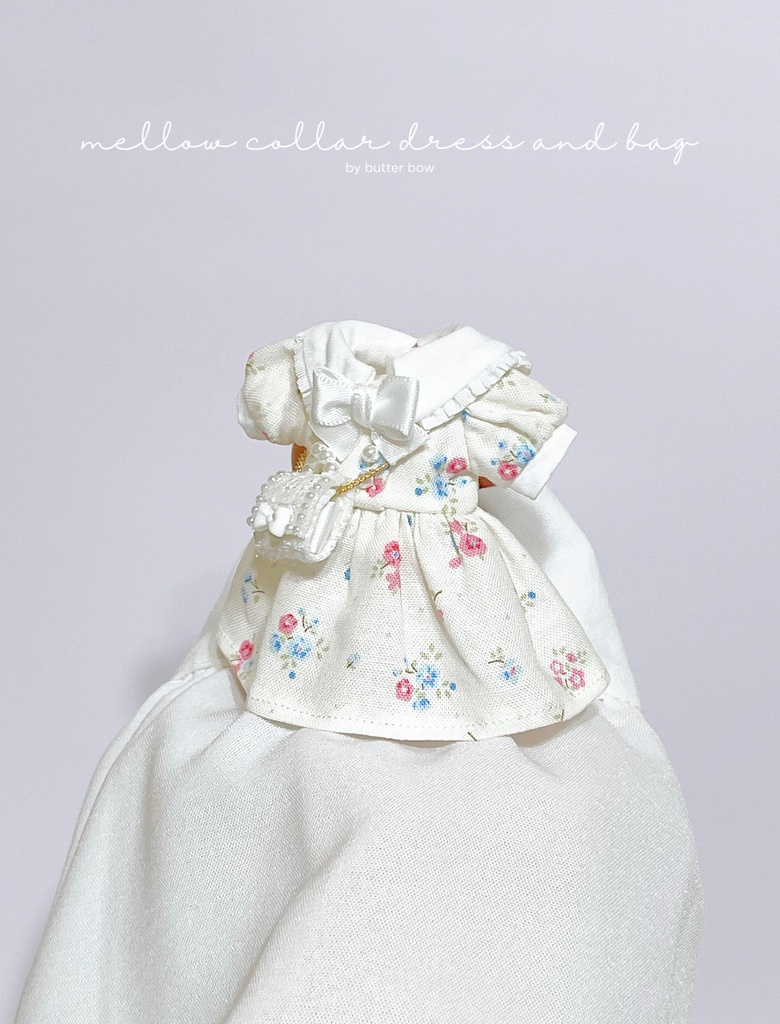 mellow collar dress(Regular) and bag #3 - 1/12(高身長)ブラインドドール用ワンピース・バッグセット