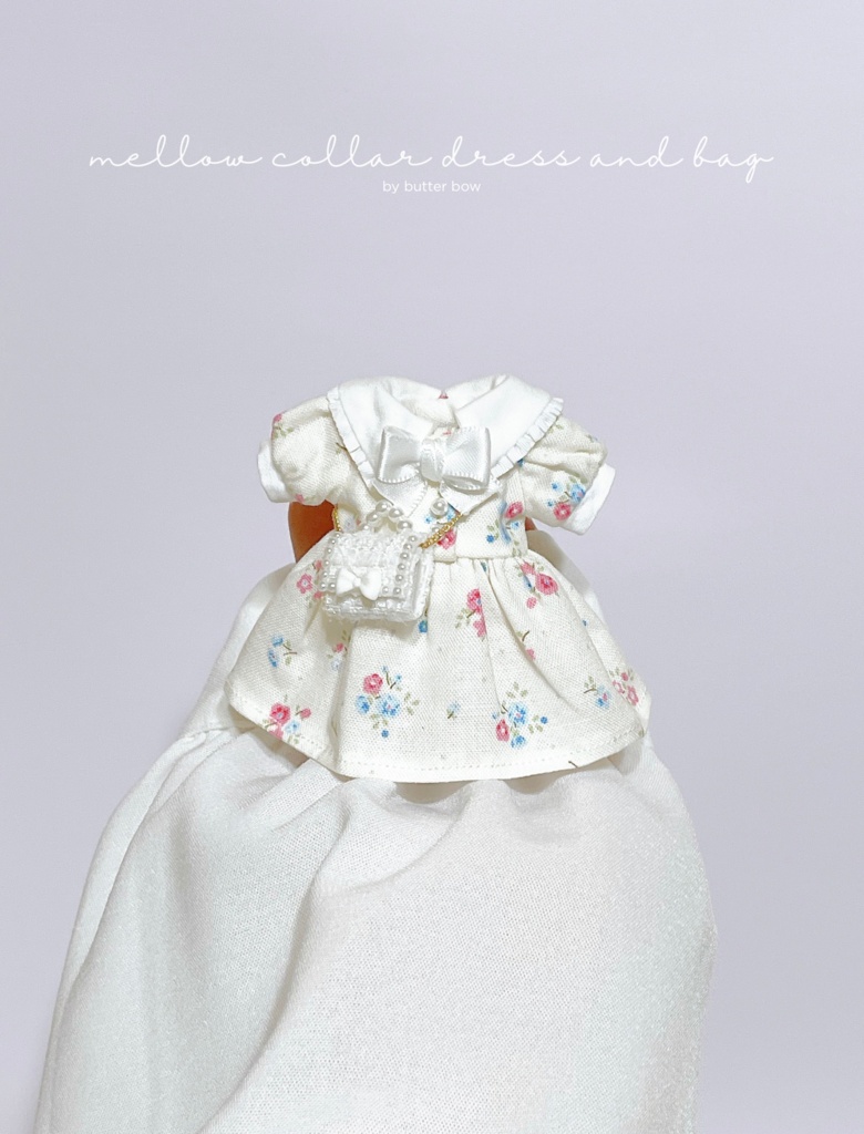 mellow collar dress(Regular) and bag #3 - 1/12(高身長)ブラインドドール用ワンピース・バッグセット
