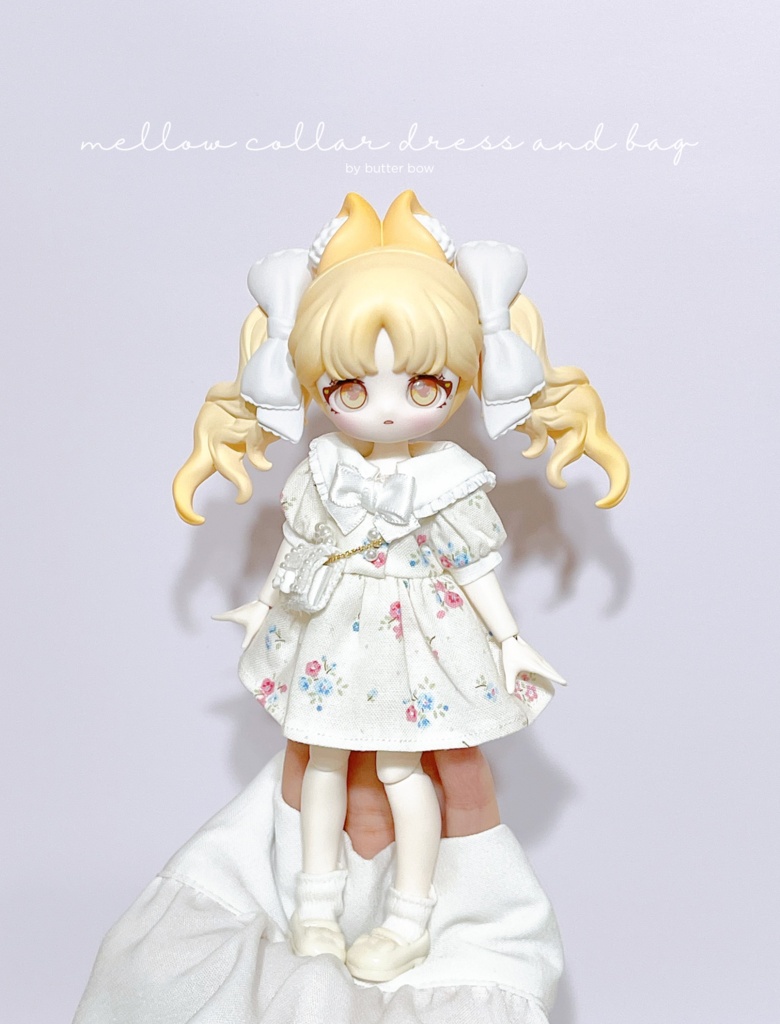 mellow collar dress(Regular) and bag #3 - 1/12(高身長)ブラインドドール用ワンピース・バッグセット