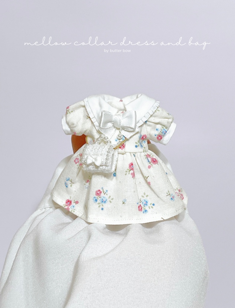 mellow collar dress(Regular) and bag #3 - 1/12(高身長)ブラインドドール用ワンピース・バッグセット