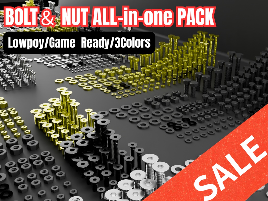 【限定割引】ボルト&ナット決定版フルパック - Low-Poly Bolt & Nut All-in-One Pack