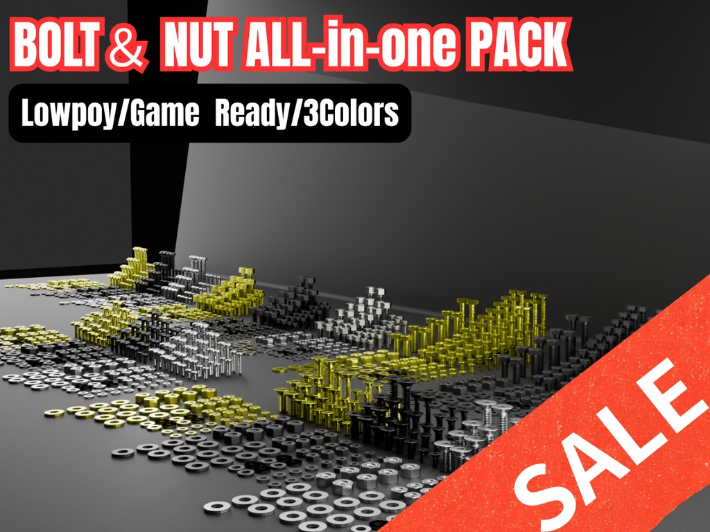【限定割引】ボルト&ナット決定版フルパック - Low-Poly Bolt & Nut All-in-One Pack