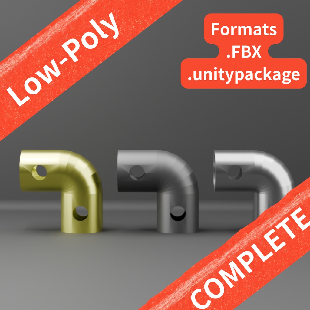 【Unity対応/マテリアル設定済み 3色】ストレートパイプ&L字クランプ総合パック（ボルトモデル完全互換） 