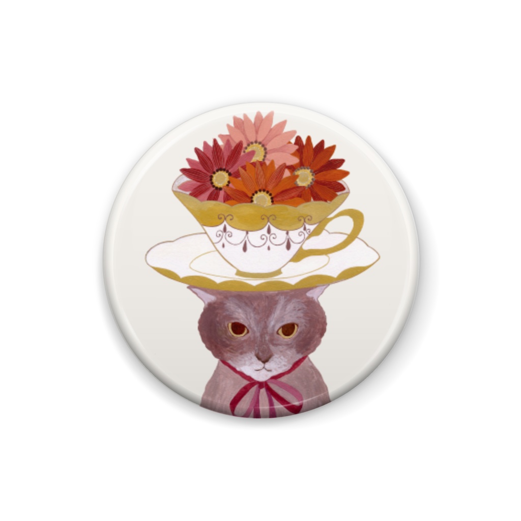 Flower tea 猫缶バッジ25mm