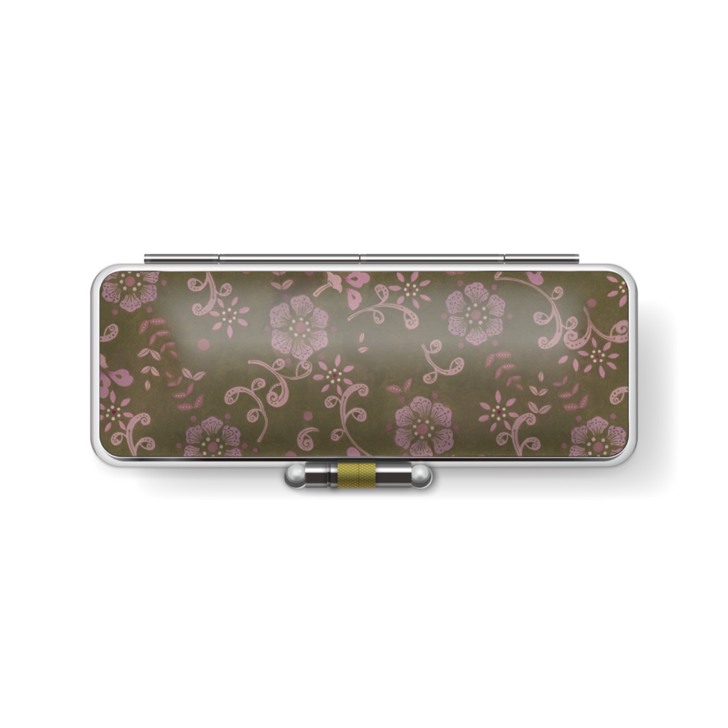 抹茶地にピンクの花模様 印鑑ケース