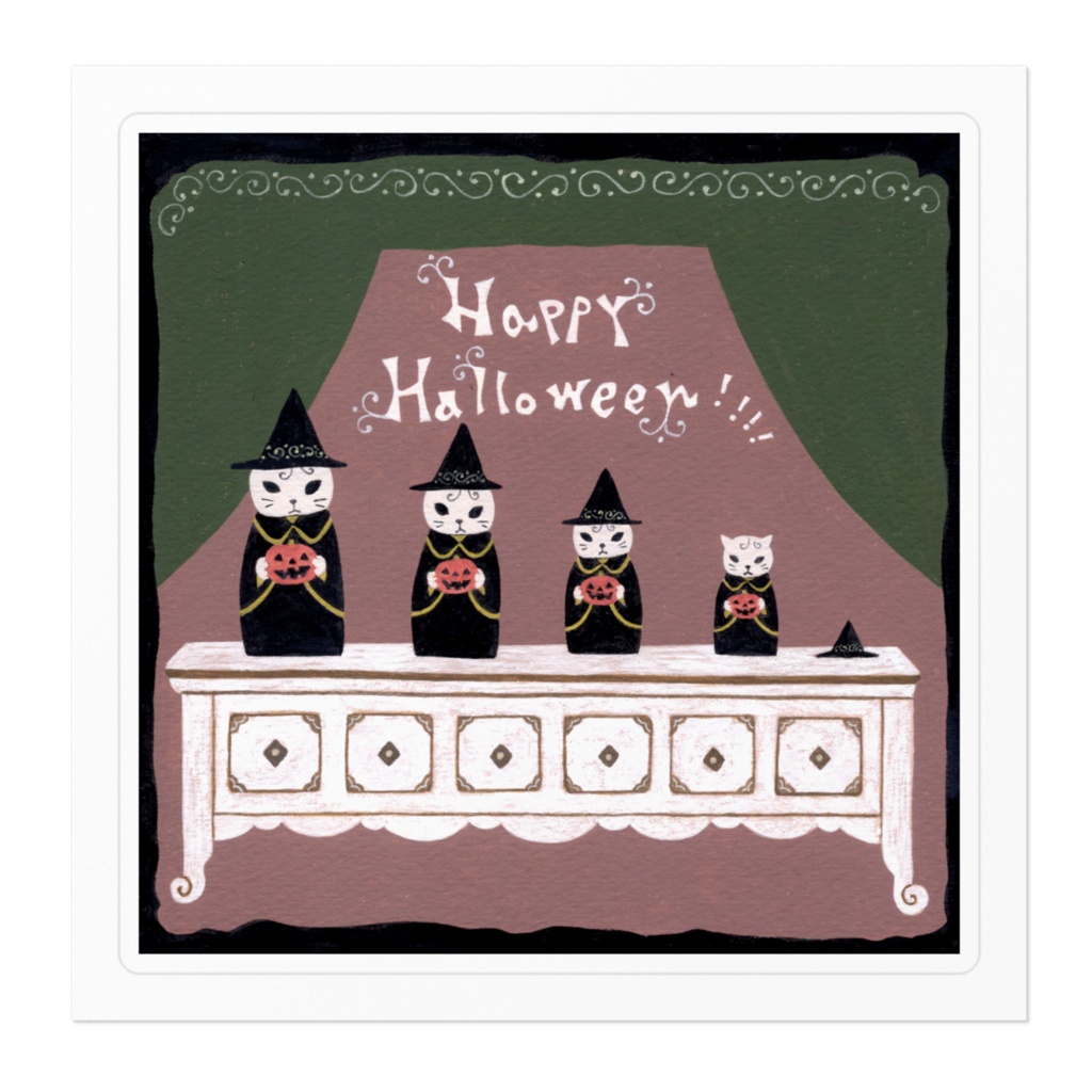 猫魔女さんのハロウィンマトリョーシカ ステッカー100ミリ