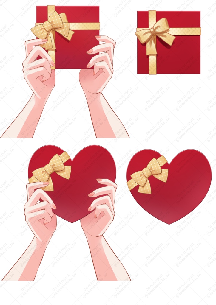 バレンタイン素材 プレゼントを持つ手2種&プレゼント単品セット