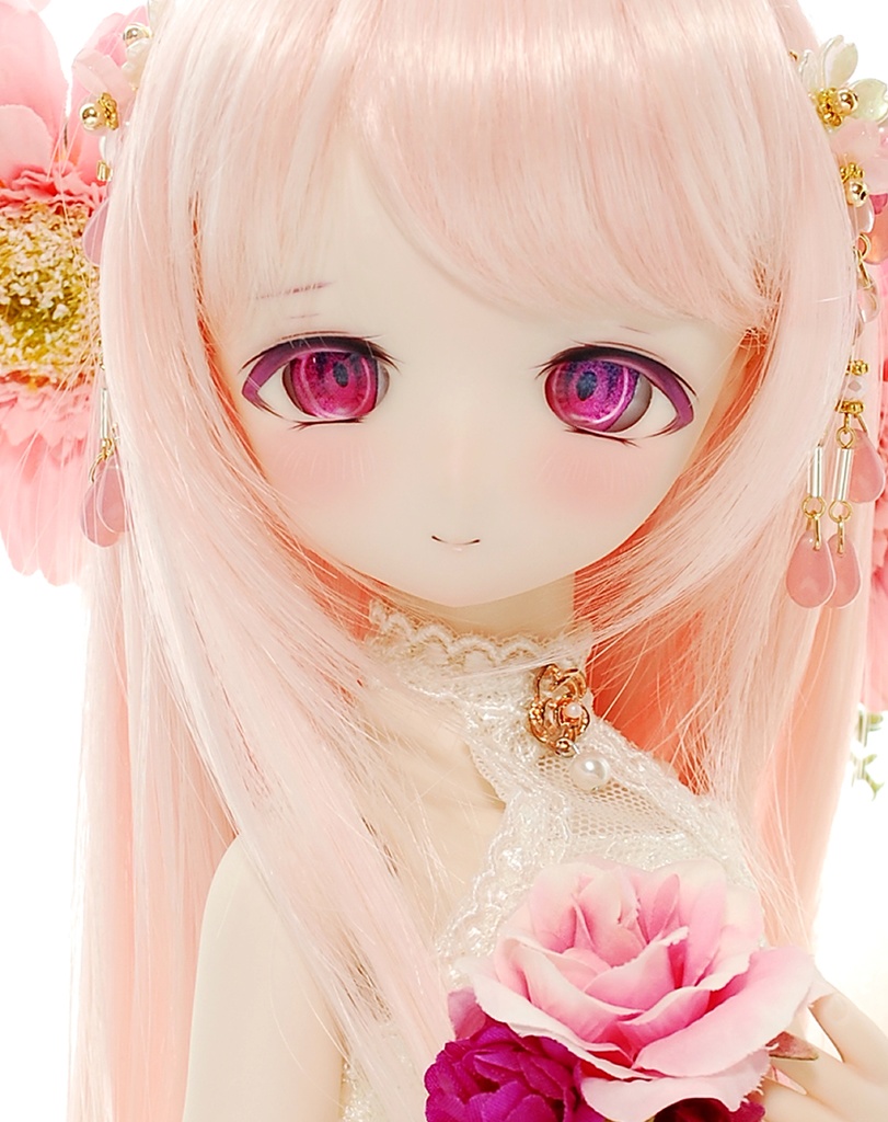 【展示】DDH-01(セミホワイト肌)カスタムヘッド+レジンアイ1組+ヘアアクセサリー1点