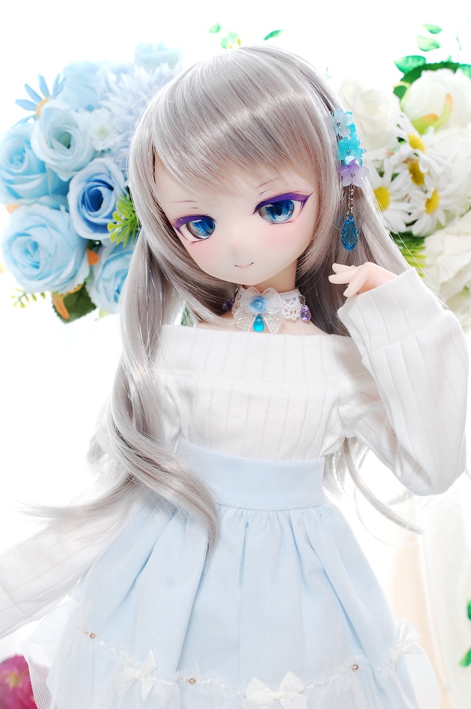【11/16(日)20時から販売】DDH-01(セミホワイト肌)カスタムヘッド+自作レジンアイ1組+チョーカー1個