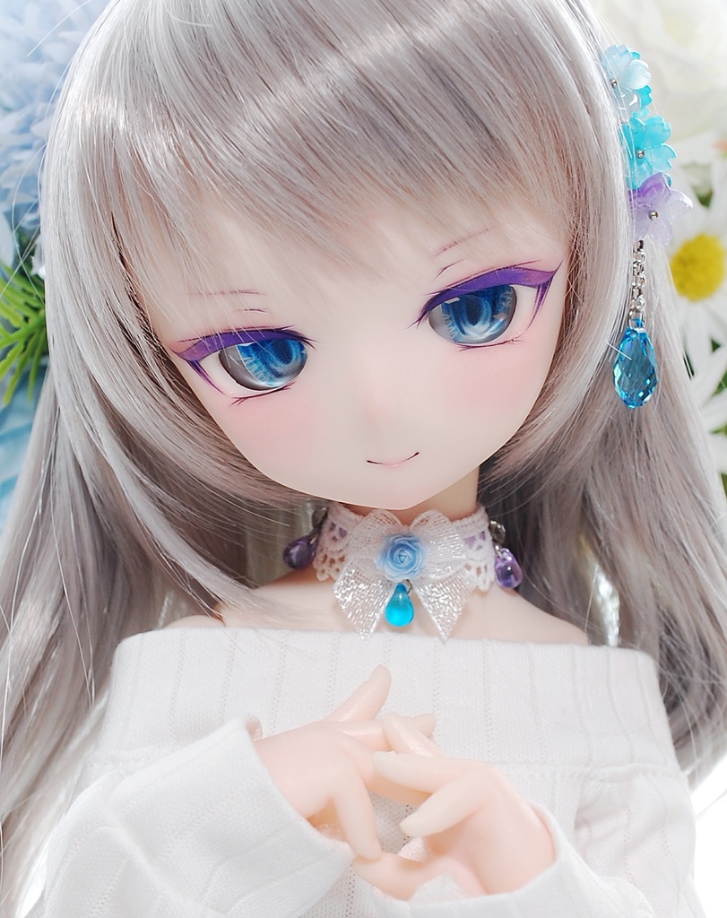 【11/16(日)20時から販売】DDH-01(セミホワイト肌)カスタムヘッド+自作レジンアイ1組+チョーカー1個