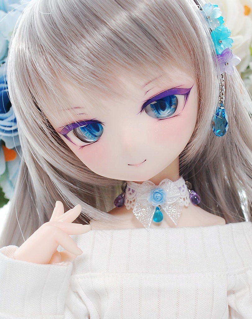 【11/16(日)20時から販売】DDH-01(セミホワイト肌)カスタムヘッド+自作レジンアイ1組+チョーカー1個