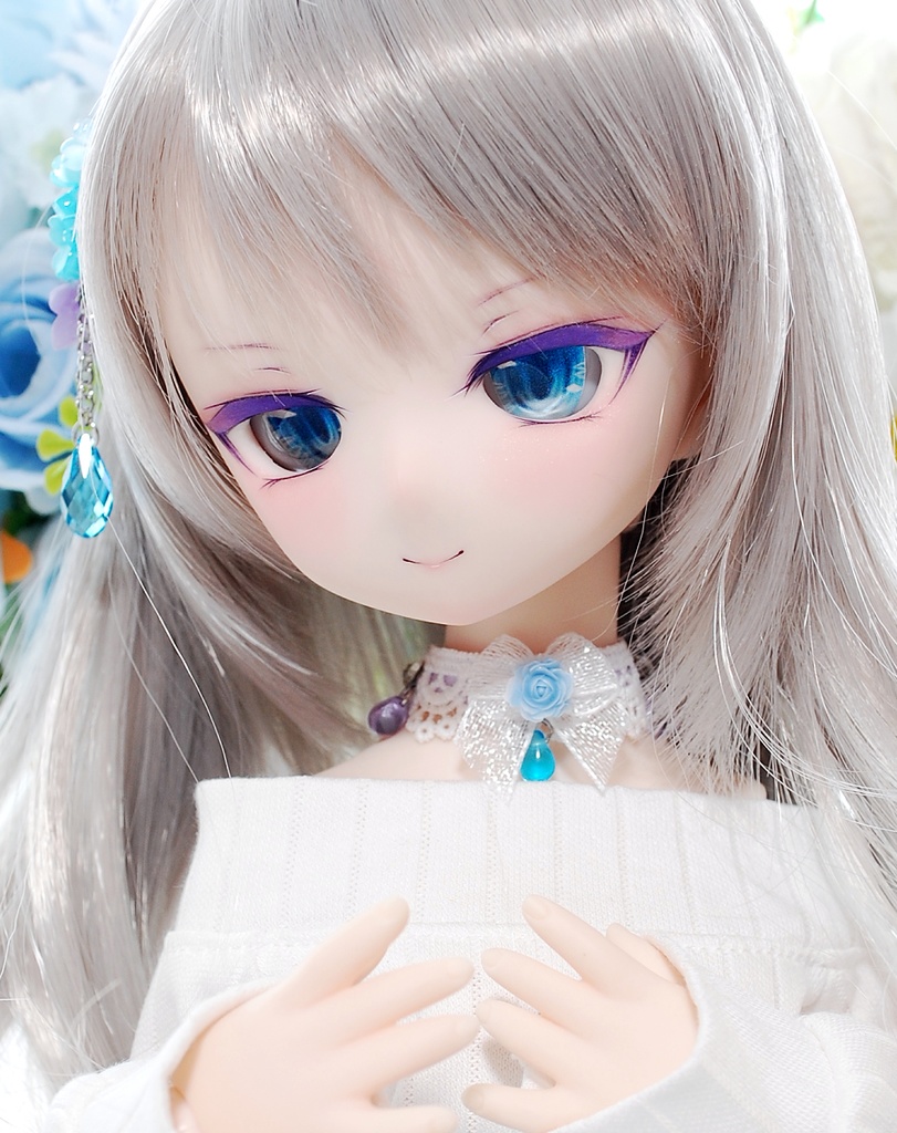 【11/16(日)20時から販売】DDH-01(セミホワイト肌)カスタムヘッド+自作レジンアイ1組+チョーカー1個