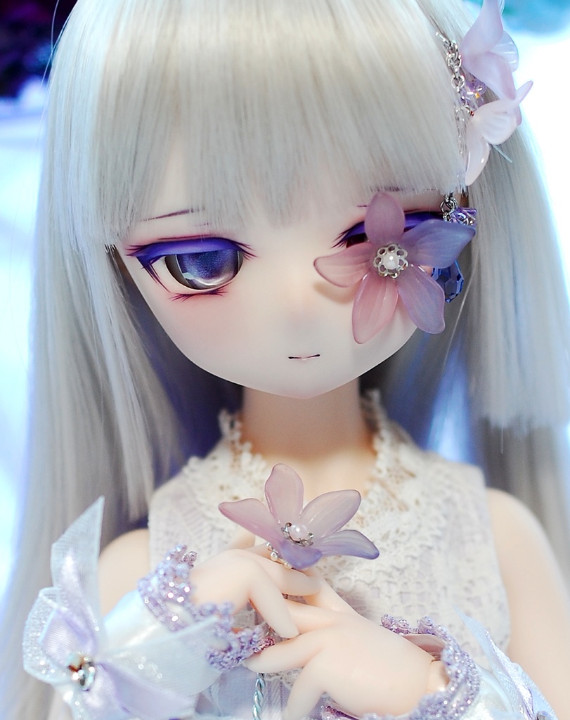 【3/15(日)20:00から販売】DDH-01(セミホワイト肌)カスタムヘッド+自作レジンアイ1組+アクセサリー類