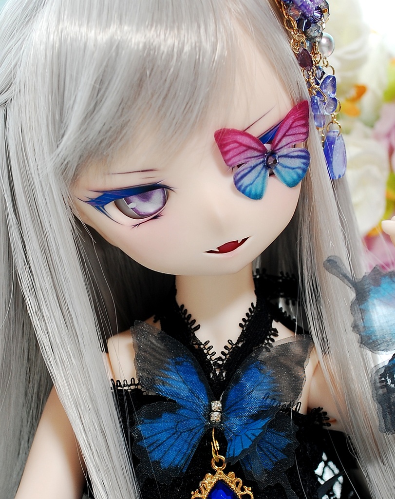 【5/17(日)20:00から販売】魅惑的な美しさ/ Enchanting Beauty DDH-01(セミホワイト肌)カスタムヘッド+自作レジンアイ+フラワー・蝶々ギミックセット