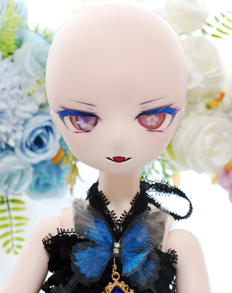 【5/17(日)20:00から販売】魅惑的な美しさ/ Enchanting Beauty DDH-01(セミホワイト肌)カスタムヘッド+自作レジンアイ+フラワー・蝶々ギミックセット