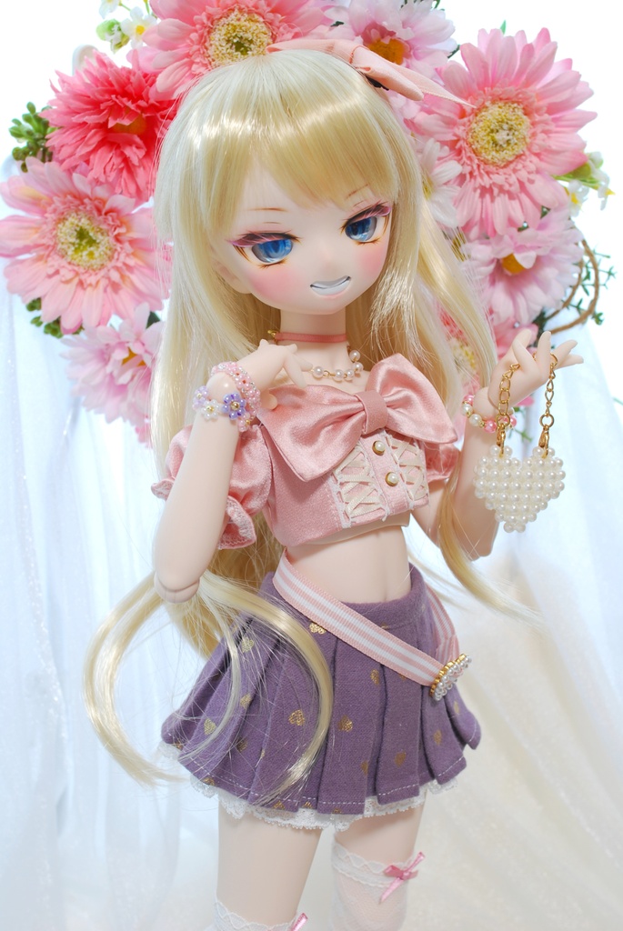 【11/1 ㈰ 20時から販売】(*´罒`*)な笑顔が可愛い♡ /A Cute (*´罒`*) Smile DDH-01(セミホワイト肌)カスタムヘッド+自作レジンアイ+自作ブレスレット3個